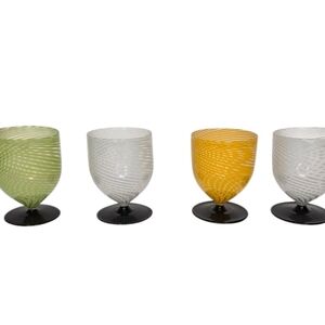 Very Rare Bimini Swirl Cordial Glasses Austria 1920-30 Green, White, and Yellow